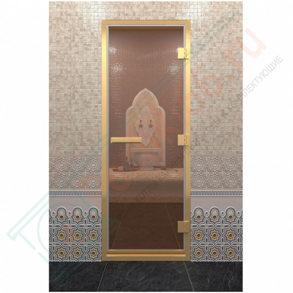 Стеклянная дверь для хамама в золотом профиле, бронза 190х80 (по коробке) (DoorWood) в Перми