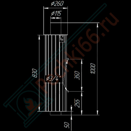 Дымоход с регистром Окаменевшее дерево перенесённый рисунок + Жадеит, d-115, L=1000 мм (Feringer)