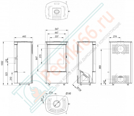 Печь-камин Ceres, красная сталь (Defro-Home) 6кВт