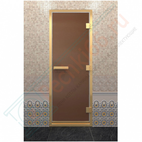 Стеклянная дверь для хамама в золотом профиле, бронза матовая 200х80 (по коробке) (DoorWood) в Перми