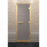 Стеклянная дверь для хамама в золотом профиле, сатин 200х80 (по коробке) (DoorWood)