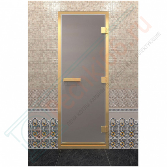 Стеклянная дверь для хамама в золотом профиле, сатин 200х80 (по коробке) (DoorWood) в Перми