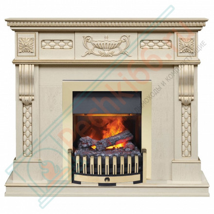 Каминокомплект Corsica - Слоновая кость с патиной (Ширина 1100) с электрическим очагом Danville Brass FB2