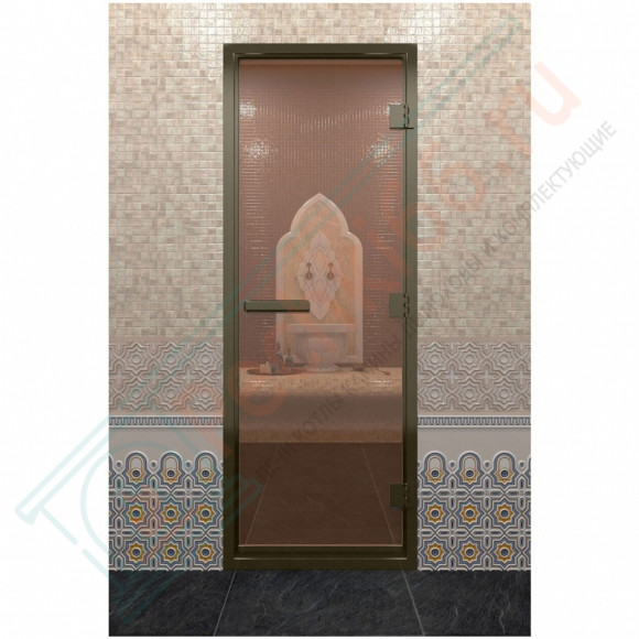 Стеклянная дверь DoorWood «Хамам бронза» в бронзовом профиле 1900х800 (по коробке) в Перми