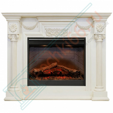 Каминокомплект Preston - Слоновая кость с патиной / Кирпич с очагом Cassette 400 NH