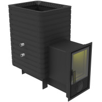 Дровяная печь для бани Березка Фаворит 15 Д-2, каминная дверца, с теплообменником