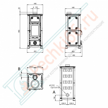 Печь-камин Emiliana, цвет бордовый (La Nordica)