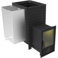 Дровяная печь для бани Березка Фаворит 15 Д-2, каминная дверца, с баком 35 л