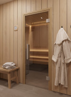 Стеклянная дверь для сауны и бани "Фаворит прозрачное бесцветное" 1900х700 по коробке (DoorWood)