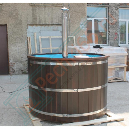 Японская баня Фурако круглая с пластиковой вставкой с внутренней печкой 150х150х120 (НКЗ)