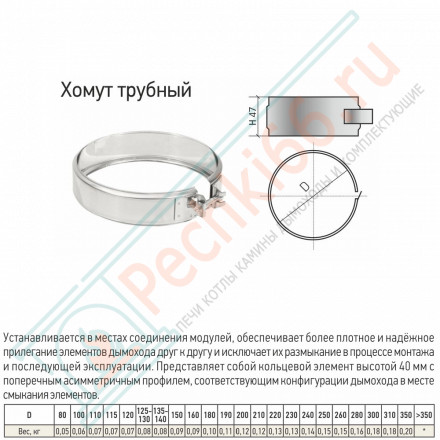 Хомут трубный на болте-ФР (304-0,5) d-115/210 (ТиС Стандарт)