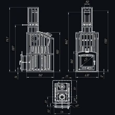 Чугунная печь для бани Гром 50 (П2) Ураган (ТехноЛит)