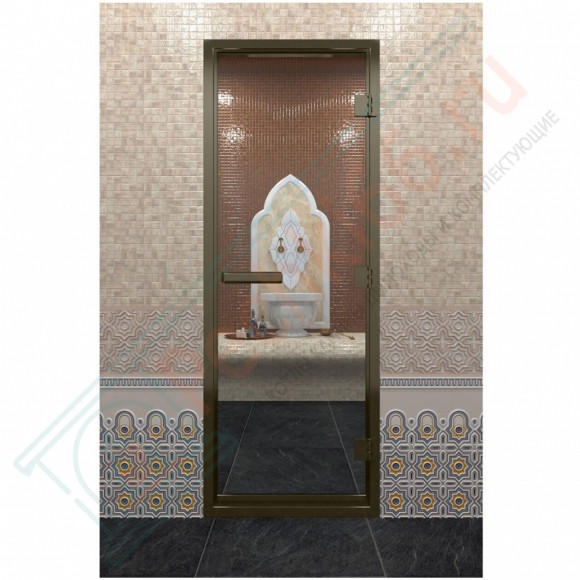 Стеклянная дверь DoorWood «Хамам Прозрачная» в бронзовом профиле 1900х800 (по коробке) в Перми