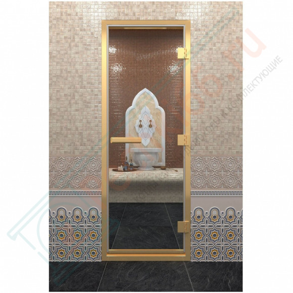 Стеклянная дверь DoorWood «Хамам Прозрачная» в золотом профиле 1900х800 (по коробке) в Перми