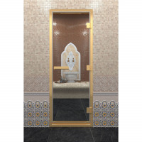 Стеклянная дверь DoorWood «Хамам Прозрачная» в золотом профиле 1900х700 (по коробке)