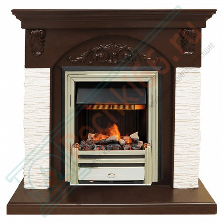 Каминокомплект Bern Сланец мелкий белый / Темный дуб с очагом Cavendish