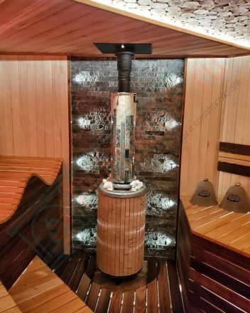 Печь для бани Атмосфера XL+, усиленная каменка, ламели "Окаменевшее дерево" (ProMetall)