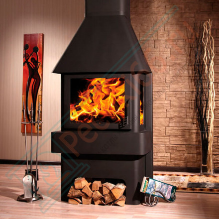 Печь-камин Бавария Три стекла Черная (ЭкоКамин) до 270 м3