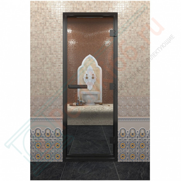 Стеклянная дверь DoorWood «Хамам Прозрачная» в черном профиле 2000х700 (по коробке) в Перми