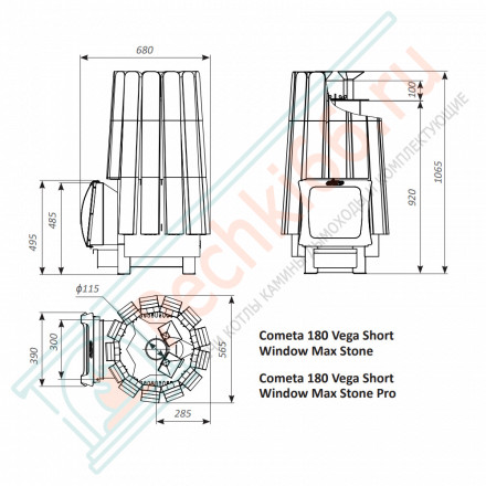 Дровяная банная печь Grill'D Cometa 180 Vega Short Window Max, Stone (Серпентинит)