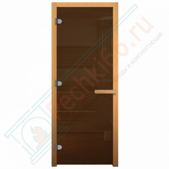 Дверь стеклянная для бани, 8 мм. 3 петли, бронза, коробка осина 1700х700 (Везувий) в Перми