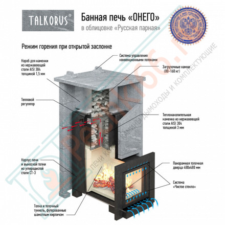 Печь для Русской бани Онего 45ТС15 с выносной топкой (Talkorus)