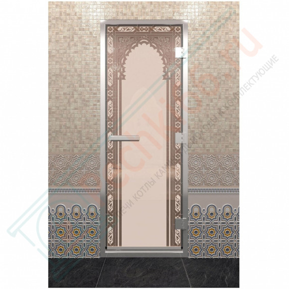Стеклянная дверь DoorWood «Хамам Восточная Арка Бронза матовая» 200х80 (по коробке) в Перми
