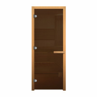 Дверь стеклянная для бани, 8 мм. 3 петли, бронза, коробка осина 1900х700 (Везувий)