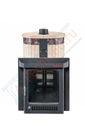 Дровяная банная печь Макси ПФ "Окаменевшее дерево перенесённый рисунок + Россо Леванте" (Ферингер)