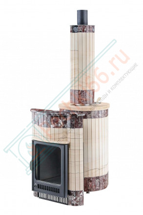 Дровяная банная печь Макси ПФ "Окаменевшее дерево перенесённый рисунок + Россо Леванте" (Ферингер)