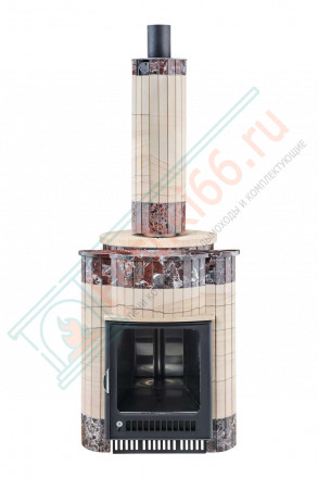 Дровяная банная печь Макси ПФ "Окаменевшее дерево перенесённый рисунок + Россо Леванте" (Ферингер)