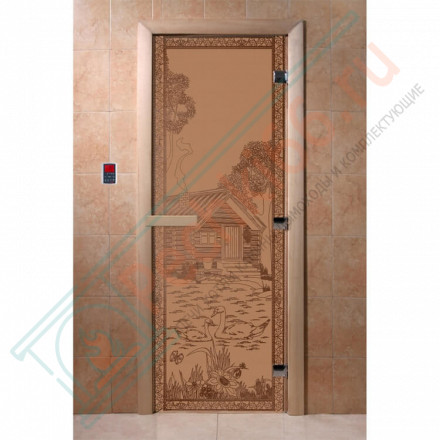 Стеклянная дверь для бани бронза матовая, "Банька в лесу", 1900х700 (DoorWood)