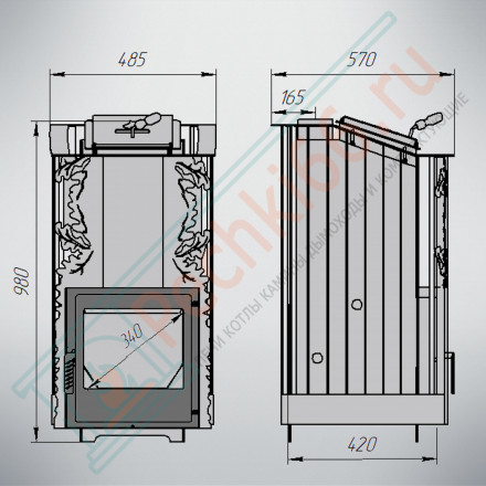 Печь банная Терма Каменка мини укороченная топка, панорама (Варвара)