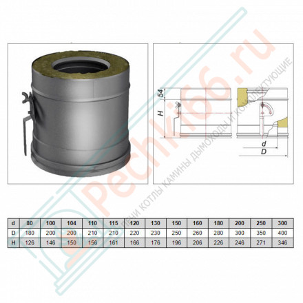 Задвижка повортная с механизмом фиксации V50R с изол (AISI-321/0,8-AISI-304/0,5) d-200/300 (Вулкан-Cerablanket)