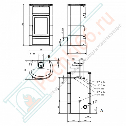 Печь-камин с водяным отоплением Norma S Idro D.S.A, цвет бордовый (La Nordica)