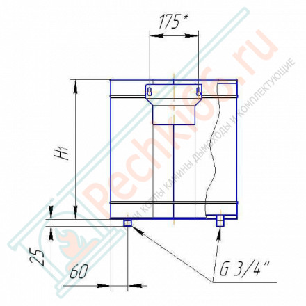 Бак для воды настенный, вертикальный (НЕРЖ-304/0,8мм) 53 л (Вулкан)